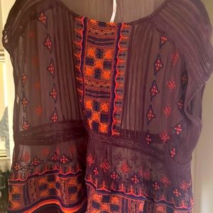 Free People Maroon embroidered top XS